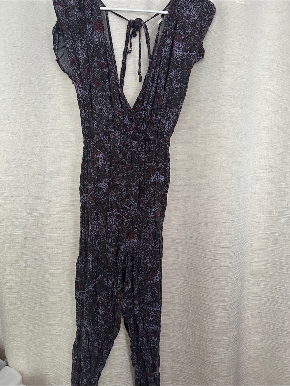 Free People Purple Paisley Deep V Jumpsuit